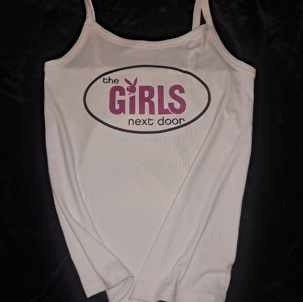 White Tank Top with Pink Logo